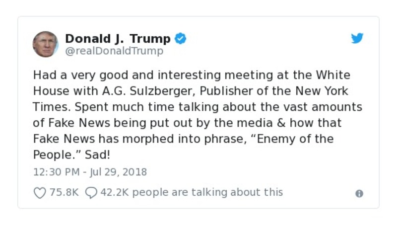 Donald J. Trump - Jul 29, 2018 tweet