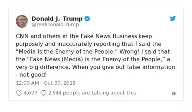 Donald J. Trump Oct. 30, 2018 tweet