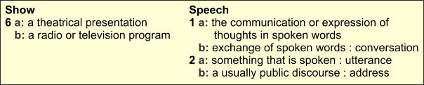 Define show and speech