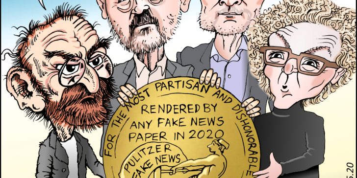 Russ Buettner, Susanne Craig, Mike McIntire, Joseph Pulitzer Caricature Cartoon