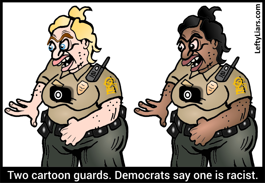 Two cartoon guards. Democrats say one is racist.