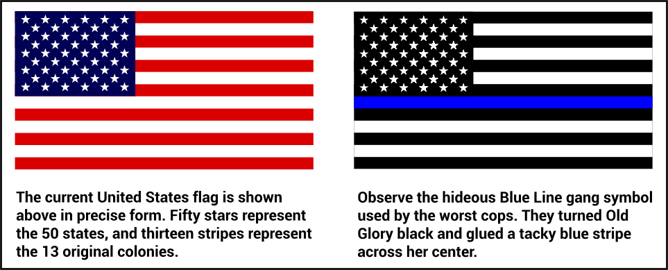 US flag vs Blue Line gang symbol